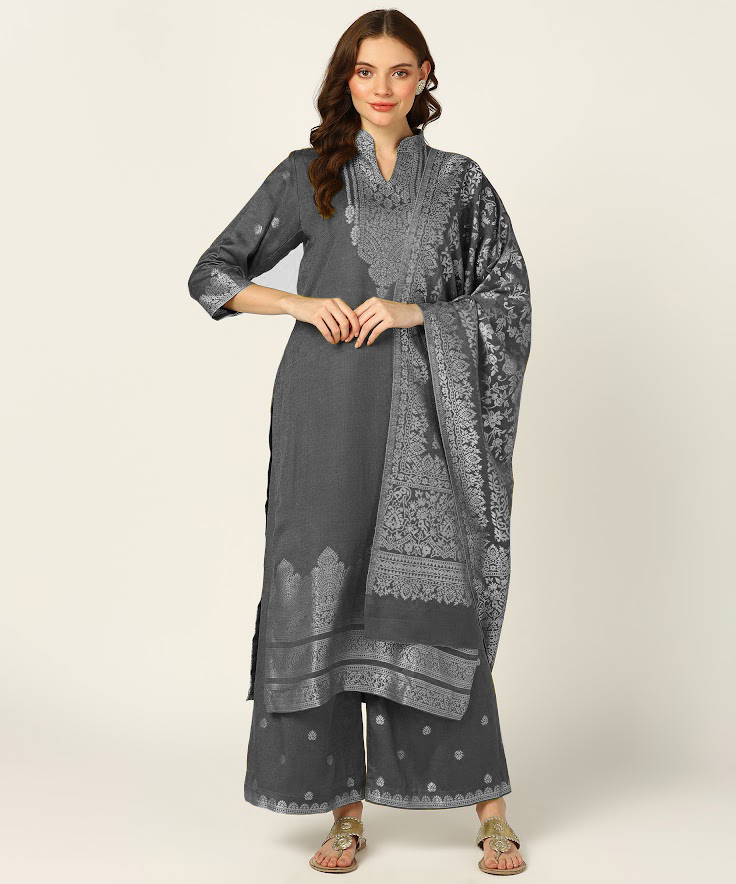 Blue Designer Party Wear Wool Pashmina Jacquard Palazzo Salwar Suit |  wellishottubsmoheganlake.com