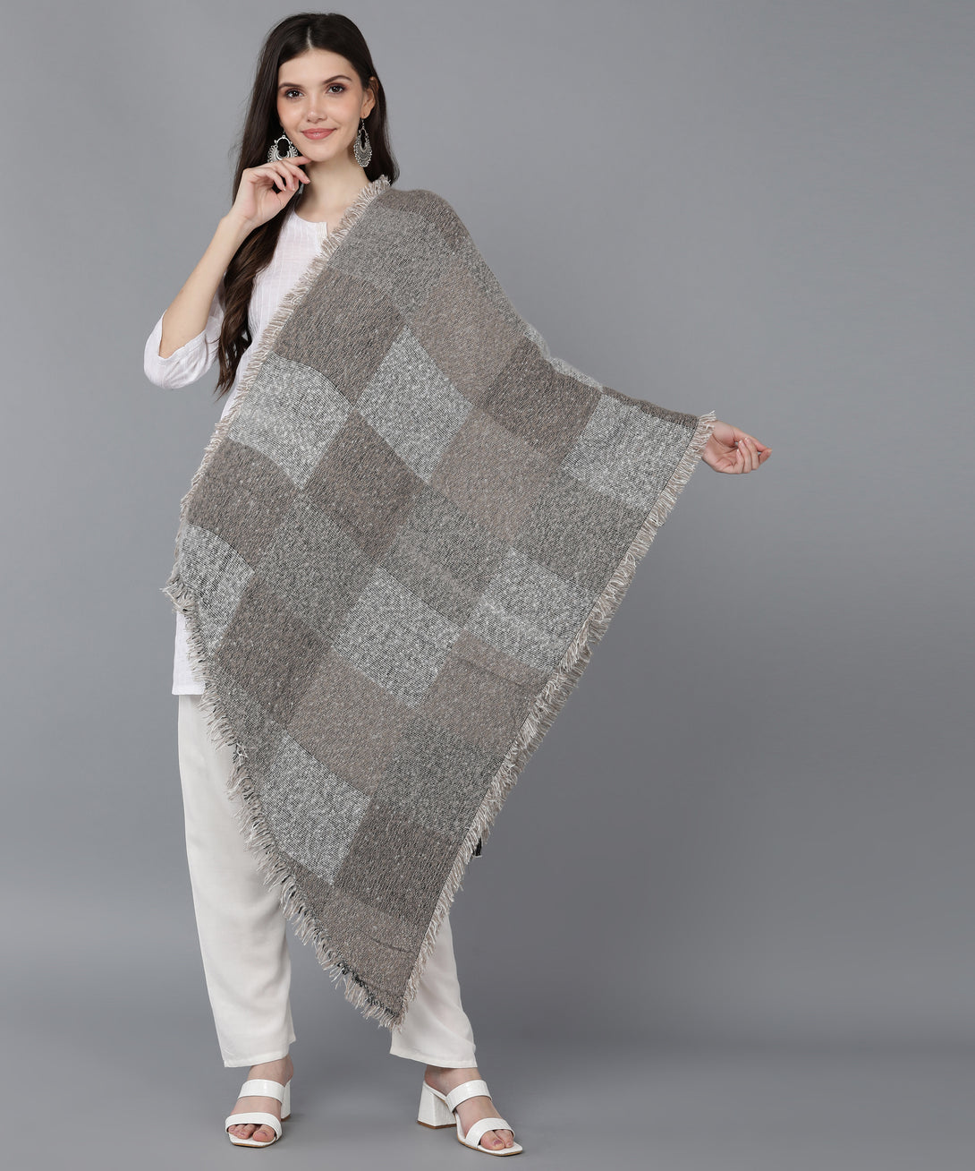 Jayri 100% Soft Woolen Women's Stole Winter Round Stoles Light Grey