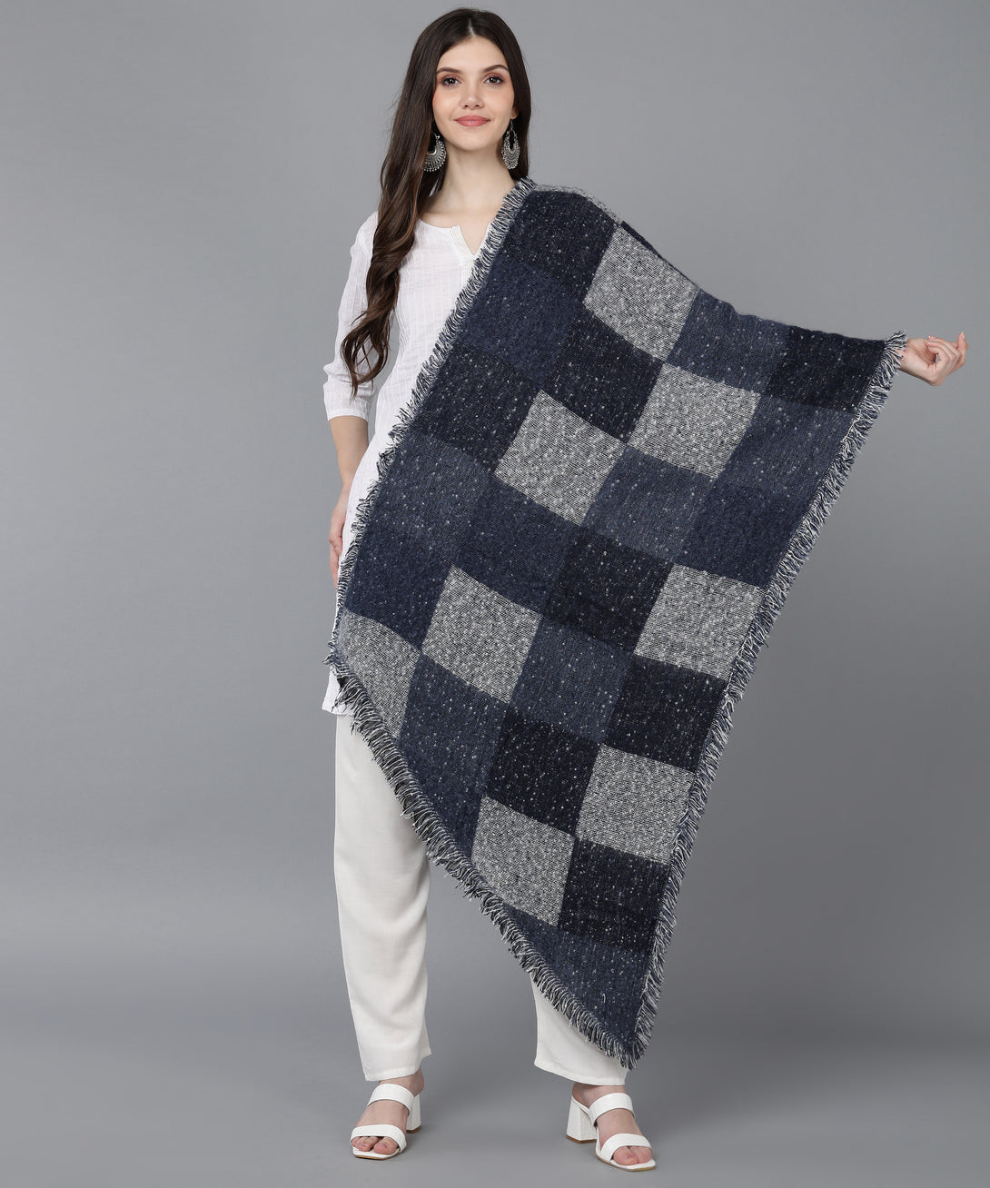 Jayri 100% Soft Woolen Women's Stole Winter Round Stoles Light Grey