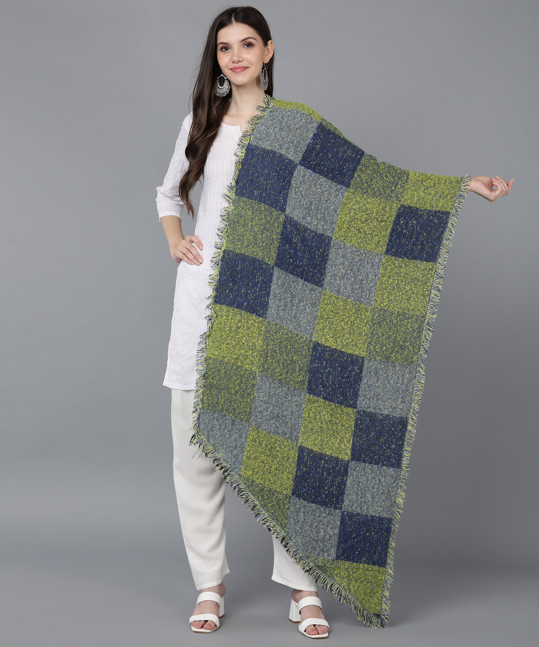 Jayri 100% Soft Woolen Women's Stole Winter Round Stoles Aqua Pattern