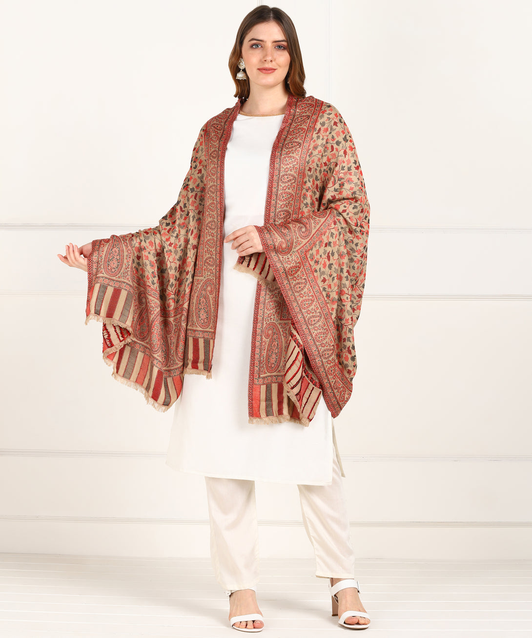 Jayri Women Pure Wool Shawl| Shawl For Women| Warm Woolen Winters Styles BEIGE