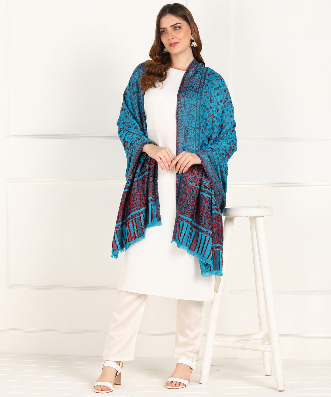 Jayri Women Pure Wool Shawl| Shawl For Women| Warm Woolen Winters Styles Maximum Blue