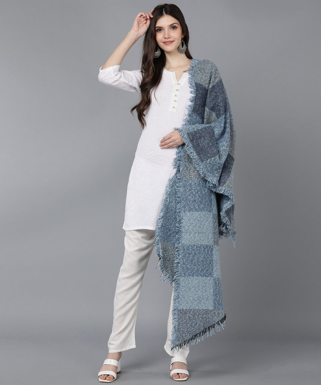 Jayri 100% Soft Woolen Women's Stole Winter Round Stoles Aqua Pattern