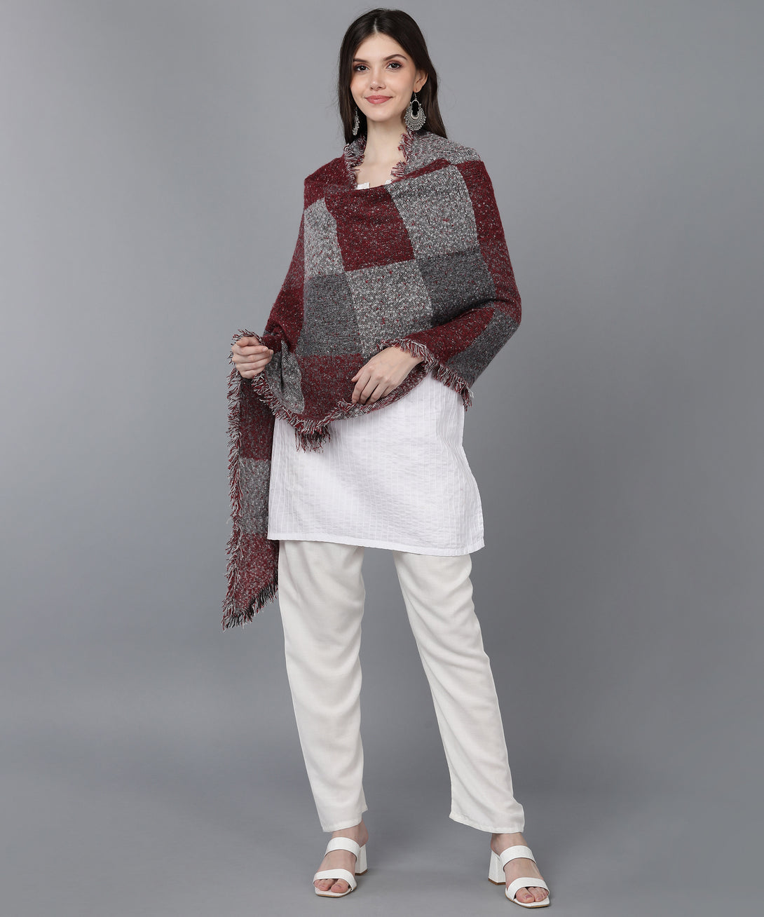 Jayri 100% Soft Woolen Women's Stole Winter Round Stoles Light Grey