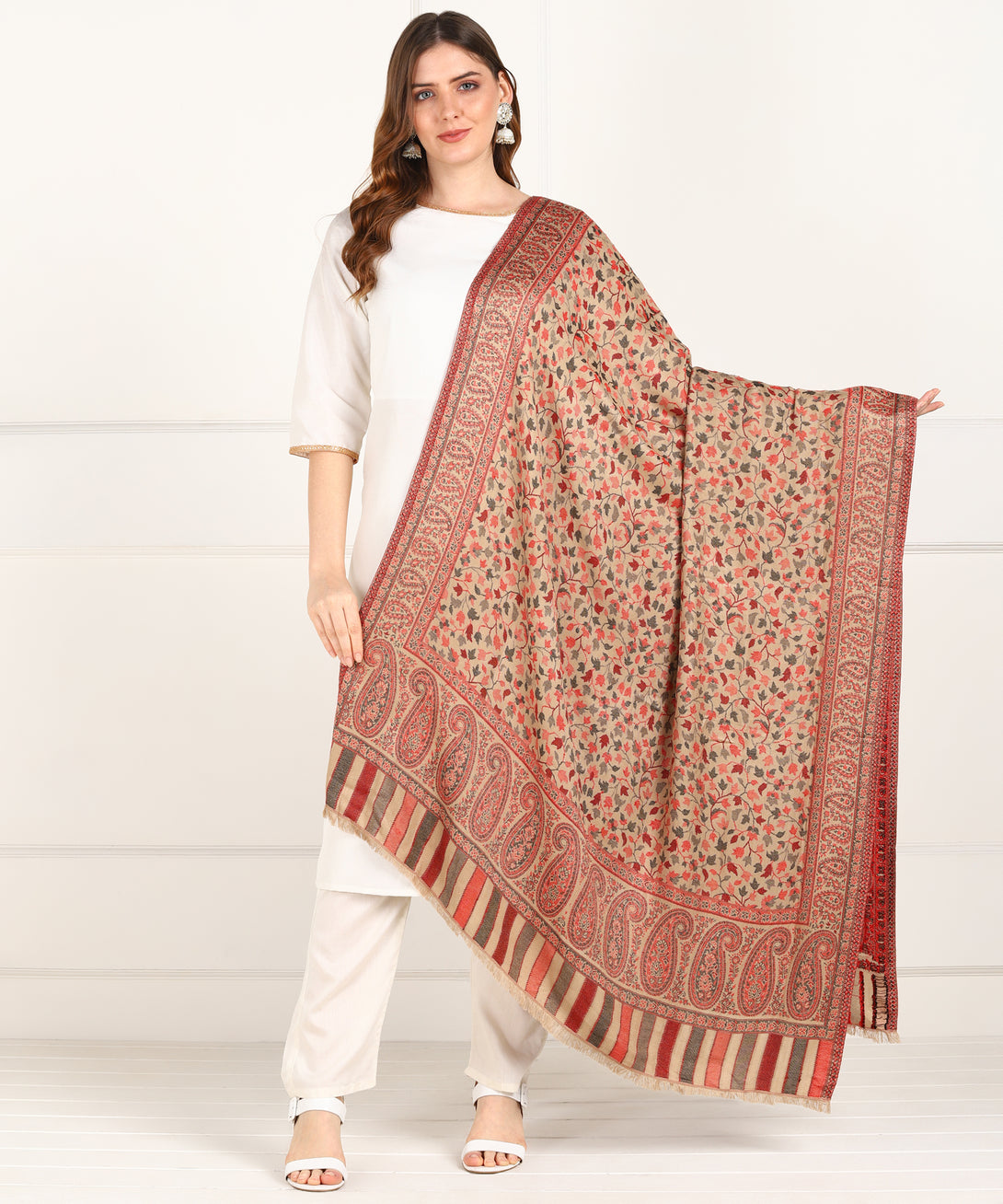 Jayri Women Pure Wool Shawl| Shawl For Women| Warm Woolen Winters Styles BEIGE