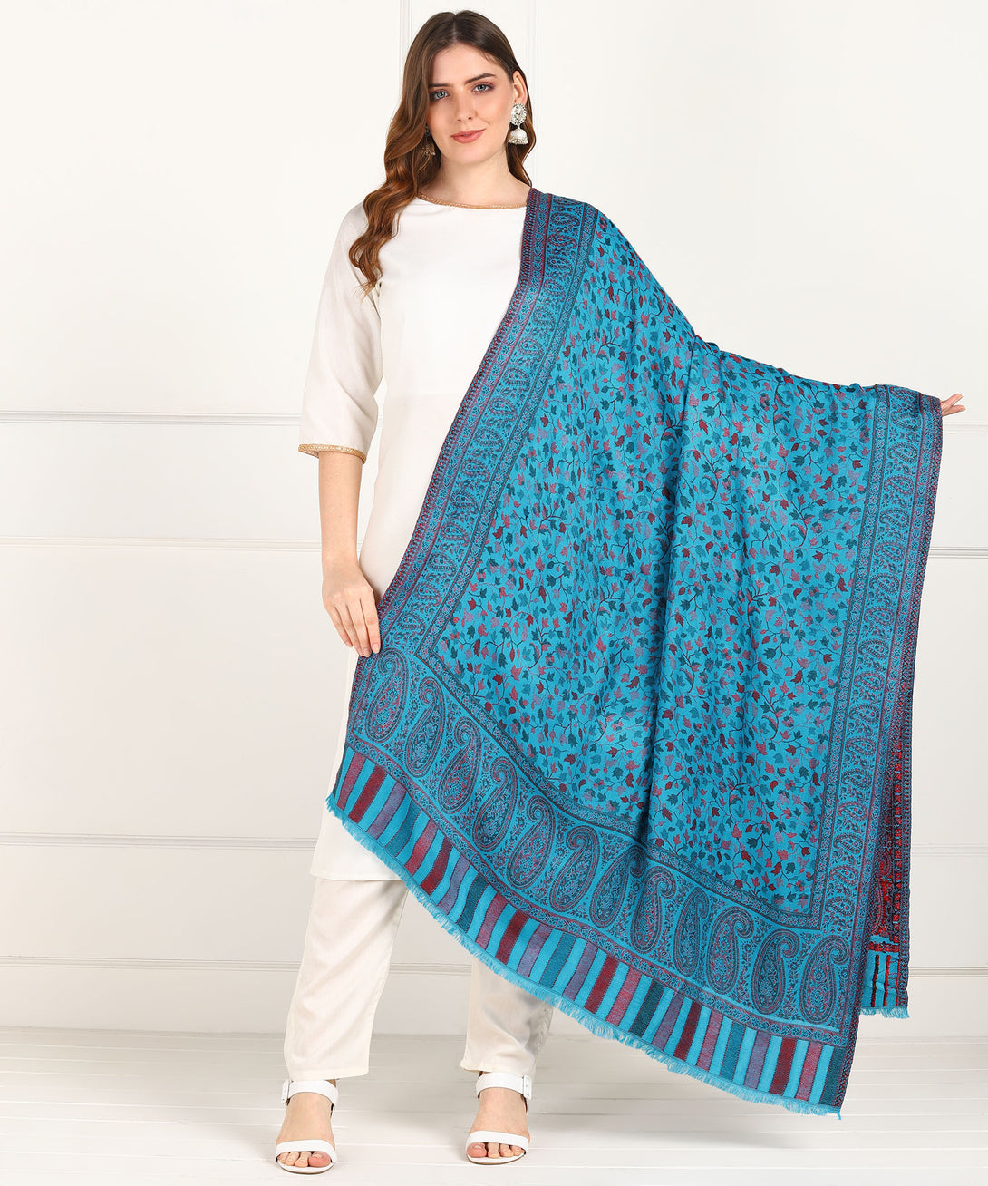 Jayri Women Pure Wool Shawl| Shawl For Women| Warm Woolen Winters Styles Maximum Blue